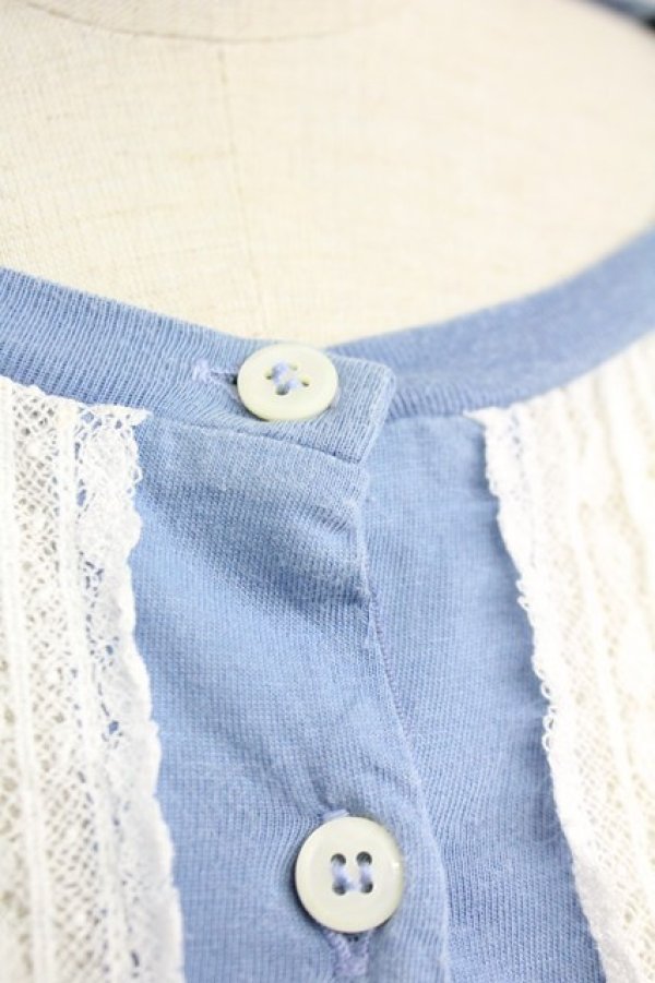 画像6: Jane Marple / フロントレース半袖カットカーディガン  青Ｘ白 T-25-06-09-015-JM-TO-SA-ZT019 (6)