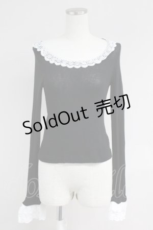 画像: Jane Marple / レース襟カットソー  黒Ｘ白 T-25-06-09-018-JM-TO-SA-ZT