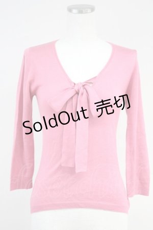 画像: Jane Marple Dans Le Salon / 胸元リボンニットトップス  ピンク T-25-06-09-003-JM-TO-SA-ZT018