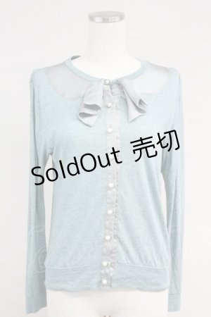 画像: Jane Marple / フロントサテンリボンデザインカーディガン  サックスＸグレー T-25-06-09-012-JM-TO-SA-ZT019