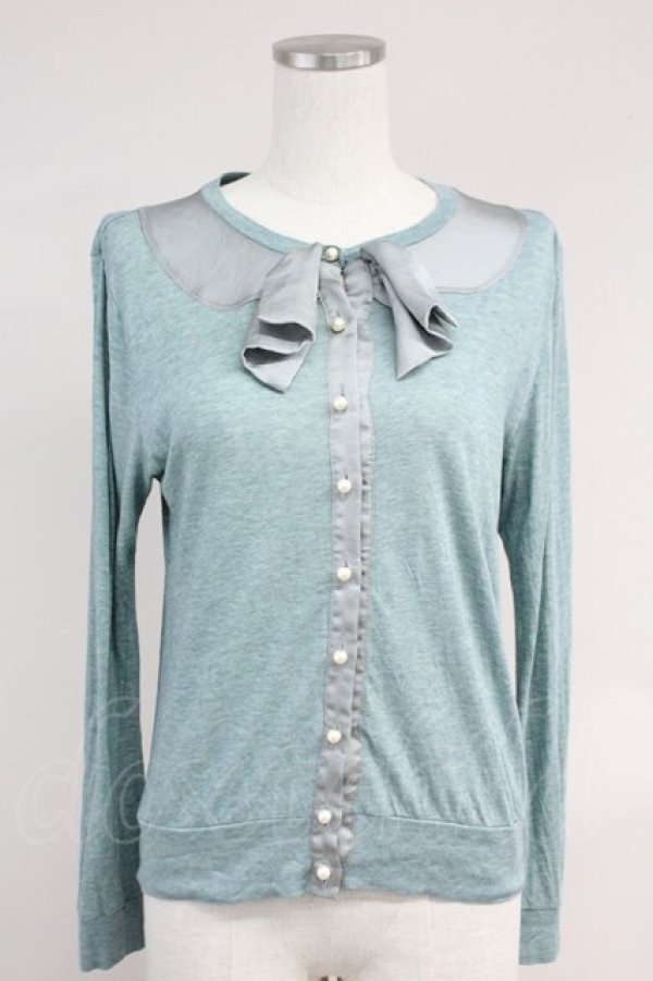 画像1: Jane Marple / フロントサテンリボンデザインカーディガン  サックスＸグレー T-25-06-09-012-JM-TO-SA-ZT019 (1)