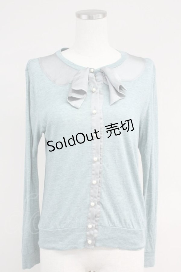 画像1: Jane Marple / フロントサテンリボンデザインカーディガン  サックスＸグレー T-25-06-09-012-JM-TO-SA-ZT019 (1)