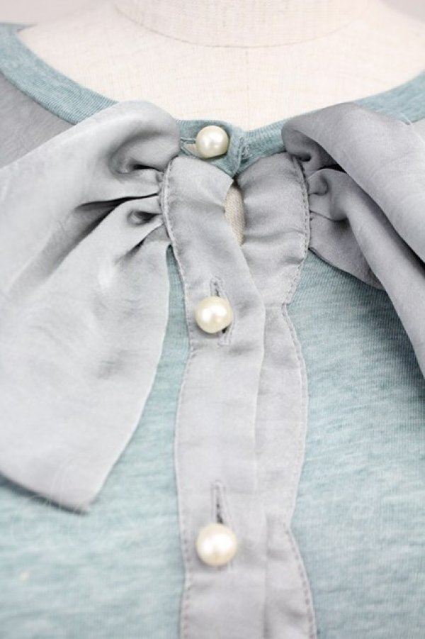 画像3: Jane Marple / フロントサテンリボンデザインカーディガン  サックスＸグレー T-25-06-09-012-JM-TO-SA-ZT019 (3)