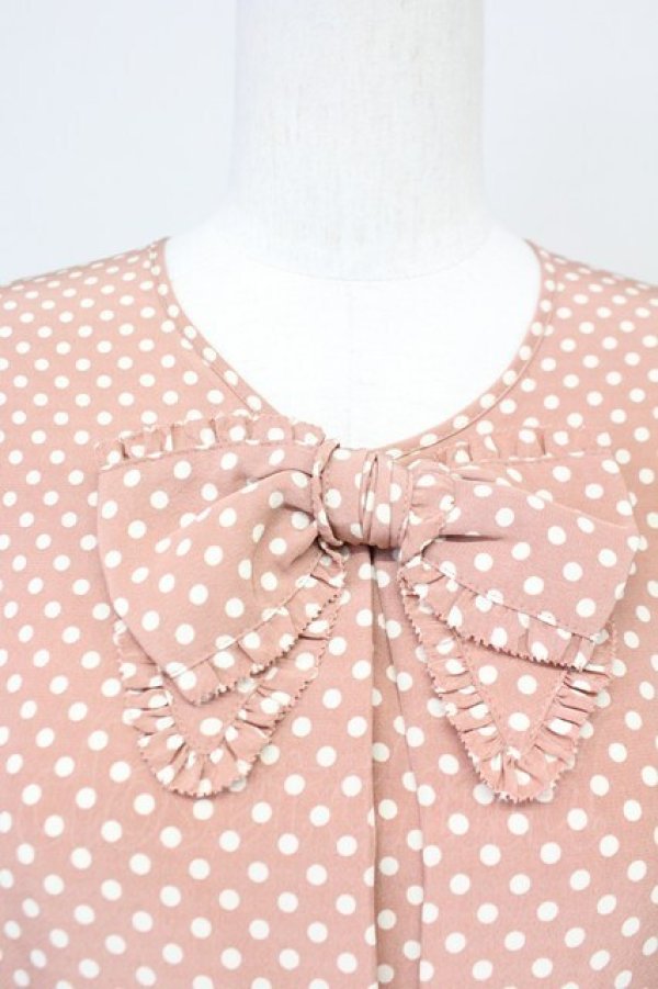 PINK HOUSE / ドット柄フリルリボンセットアップ  ピンク T-25-06-16-012-LO-BL-SA-ZT247 PINK HOUSE / ドット柄フリルリボンセットアップ ピンク T-25-06
