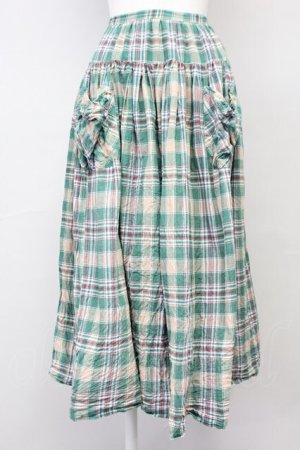 画像: PINK HOUSE / マドラスチェックポケット付スカート  グリーン T-25-06-16-017-LO-SK-SA-ZT