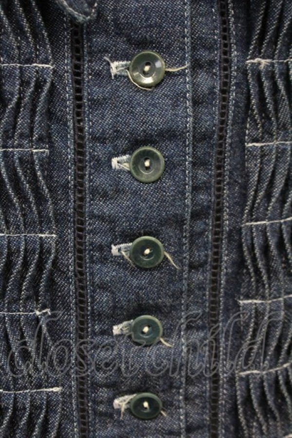 画像6: PINK HOUSE / デニムノーカラーピンタックブラウス  ブルー T-25-06-21-003-LO-SK-SA-ZT068 (6)