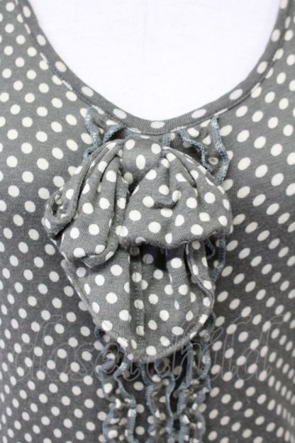 画像3: PINK HOUSE / ドット柄2つリボン&フリルノースリーブワンピース  グレー T-25-06-21-012-LO-OP-SA-ZT373 (3)