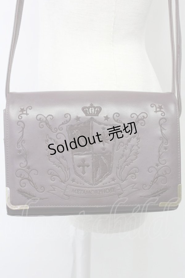 画像2: metamorphose / エンブレム刺繍ポシェット  ブラウン T-25-06-28-006-ME-BG-IG-ZT171 (2)