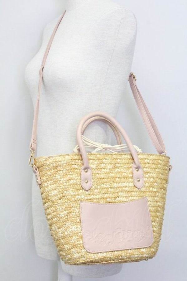 画像1: axes femme / バラ型押しポケットかごバッグ  ピンク T-25-06-28-009-AX-BG-OW-ZT088 (1)