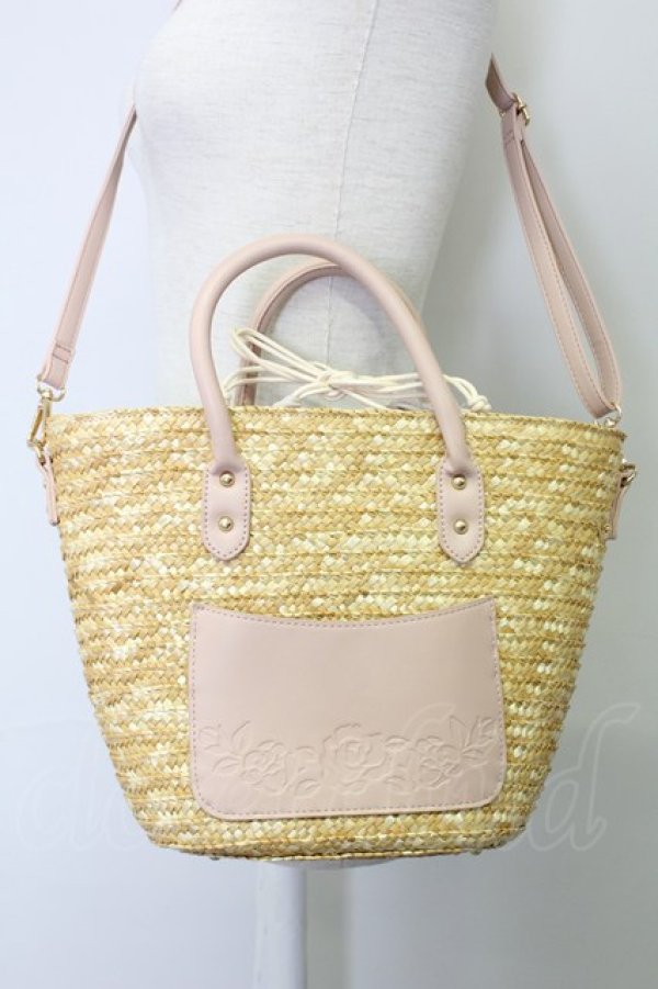 画像2: axes femme / バラ型押しポケットかごバッグ  ピンク T-25-06-28-009-AX-BG-OW-ZT088 (2)