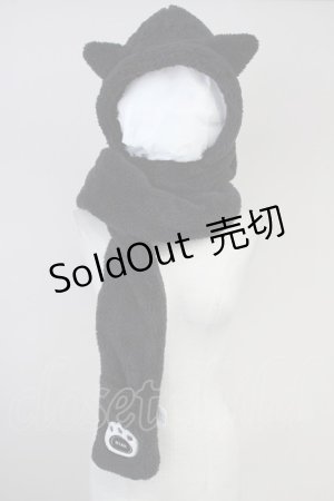 画像: NieR Clothing / 猫耳フード手袋付き 一体型ふわもこマフラー  ブラック T-25-06-29-011-PU-AC-IG-ZT