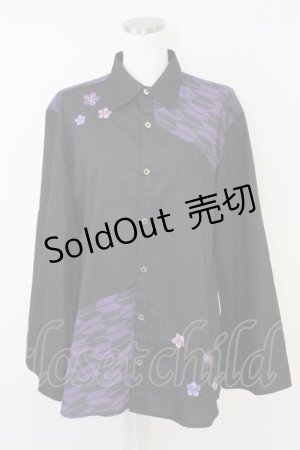 画像: AXES-X / 矢羽根ＰＴ＆桔梗刺繍シャツ L ブラック T-25-07-02-021-LO-TO-SA-ZI