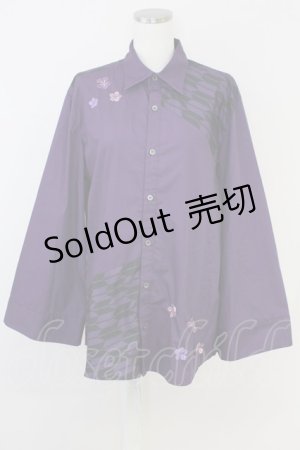 画像: AXES-X / 矢羽根PT&桔梗刺繍シャツ L パープル T-25-07-02-022-LO-BL-SA-ZI