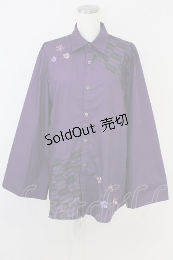 画像1: AXES-X / 矢羽根PT&桔梗刺繍シャツ L パープル T-25-07-02-022-LO-BL-SA-ZI (1)
