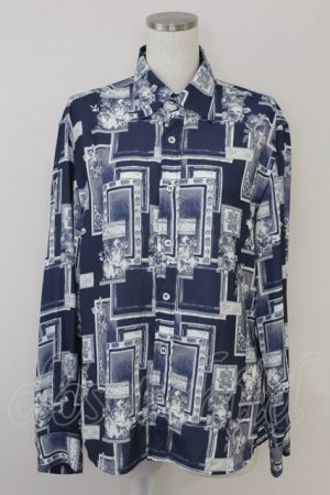 画像: axes femme / フラワー×額縁ptシャツ M ネイビー T-25-07-02-013-AX-TO-SA-ZT