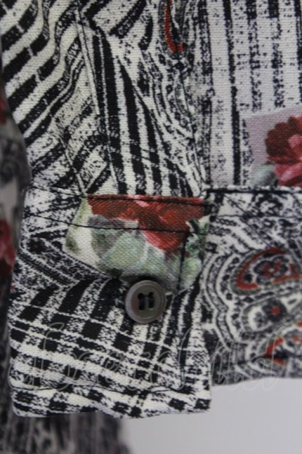 画像4: axes femme / チェック×ローズ七分シャツ M レッド T-25-07-02-020-AX-BL-SA-ZI (4)