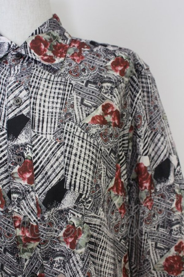 画像7: axes femme / チェック×ローズ七分シャツ M レッド T-25-07-02-020-AX-BL-SA-ZI (7)