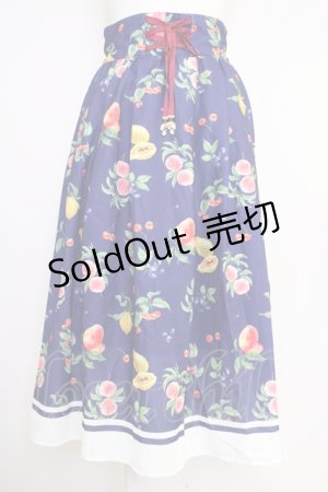 画像: axes femme / ミックスフルーツ柄スカート M ネイビー T-25-07-05-014-AX-SK-SA-ZI