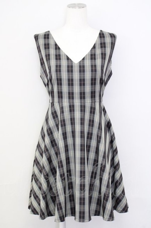 画像1: evelyn / タータンチェックノースリーブワンピース  黒チェック T-25-07-08-017-LO-OP-SA-ZT414 (1)