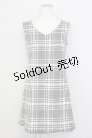 画像: evelyn / チェックノースリーブワンピース  グレーＸ白チェック T-25-07-08-018-LO-OP-SA-ZT350