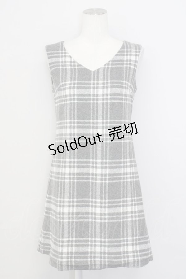 画像1: evelyn / チェックノースリーブワンピース  グレーＸ白チェック T-25-07-08-018-LO-OP-SA-ZT350 (1)