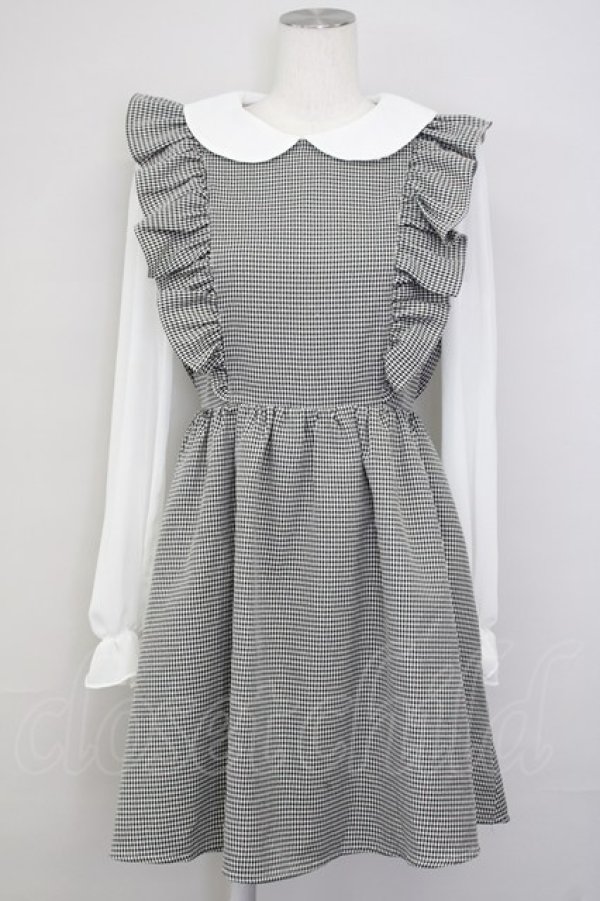 画像1: Ank Rouge / ギンガムチェック&シフォン袖ドッキングワンピース  黒Ｘ白 T-25-07-08-020-CA-OP-SA-ZT350 (1)