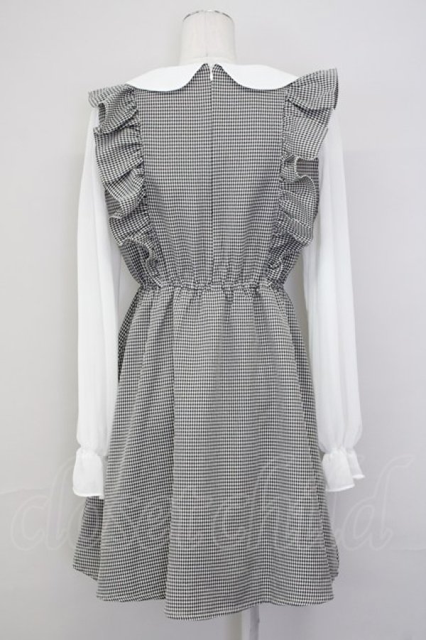 画像2: Ank Rouge / ギンガムチェック&シフォン袖ドッキングワンピース  黒Ｘ白 T-25-07-08-020-CA-OP-SA-ZT350 (2)