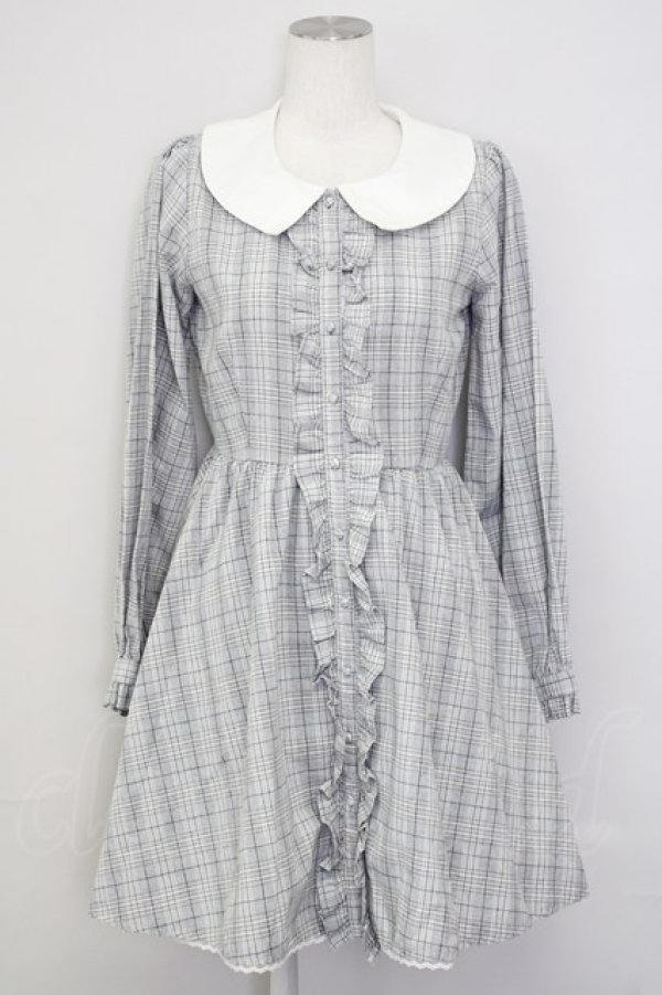 画像1: Honey Cinnamon / チェックフリルワンピース  グレーＸ白 T-25-07-08-021-LO-OP-SA-ZT350 (1)