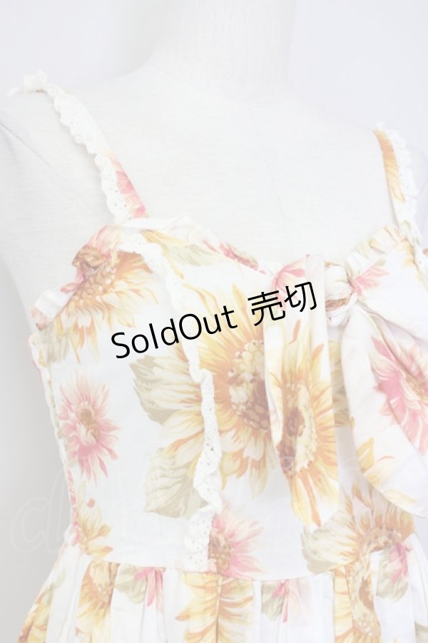 LIZLISAひまわりキャミワンピース LIZ LISA / ひまわり柄キャミワンピース 白X黄色 T-25-07-08