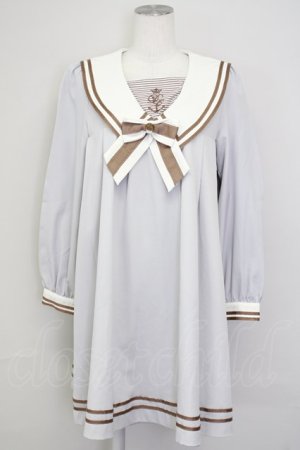 画像: Amavel / 切替Aラインセーラーワンピース  ラベンダーＸ白Ｘブラウン T-25-07-08-025-CA-OP-SA-ZT