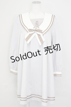 画像: Amavel / 切替Aラインセーラーワンピース  ラベンダーＸ白Ｘブラウン T-25-07-08-025-CA-OP-SA-ZT349