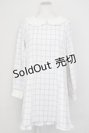 画像: Ank Rouge / フリル襟チェック長袖ワンピース  アイボリーＸ黒 T-25-07-08-026-CA-OP-SA-ZT349
