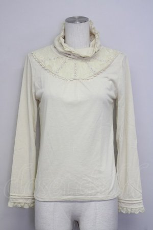 画像: axes femme / レース切り替えハイネックカットソー  アイボリー T-25-07-08-004-AX-TO-SA-ZT
