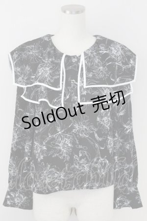 画像: axes femme / パイピングビッグ襟ブラウス  黒Ｘ白 T-25-07-09-007-AX-BL-SA-ZI