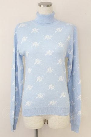 画像: Fickle Bebe / ロゴハイネックニットトップス  サックスＸ白 T-25-07-09-013-0-TO-SA-ZT