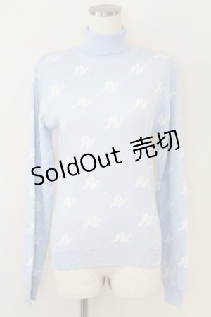 画像: Fickle Bebe / ロゴハイネックニットトップス  サックスＸ白 T-25-07-09-013-0-TO-SA-ZI