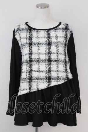 画像: axes femme / チェック切り替えチュニックトップス  黒Ｘ白チェック T-25-07-09-017-AX-TO-SA-ZT