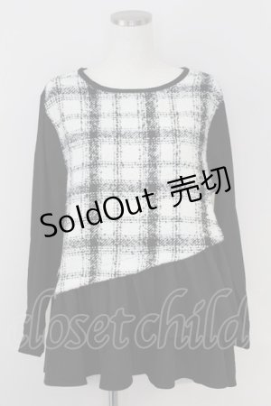画像: axes femme / チェック切り替えチュニックトップス  黒Ｘ白チェック T-25-07-09-017-AX-TO-SA-ZI