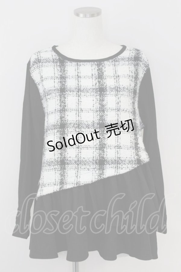 画像1: axes femme / チェック切り替えチュニックトップス  黒Ｘ白チェック T-25-07-09-017-AX-TO-SA-ZI (1)
