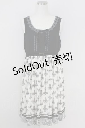 画像: axes femme / シャンデリア柄切替ワンピース  黒Ｘアイボリー T-25-07-09-022-AX-OP-SA-ZT