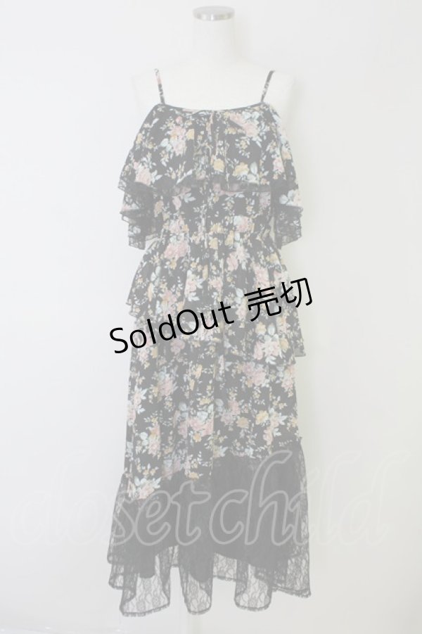 画像1: axes femme / フラワーシャワープリントワンピース  黒 T-25-07-09-025-AX-OP-SA-ZI (1)