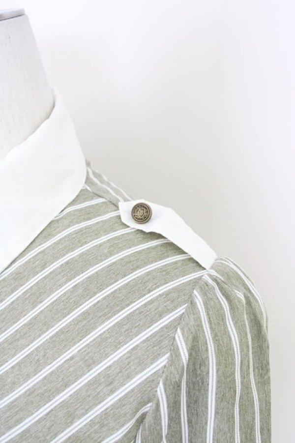 画像3: axes femme / ストライプバイカラーワンピース  アイボリーＸカーキ T-25-07-10-016-AX-OP-SA-ZI (3)