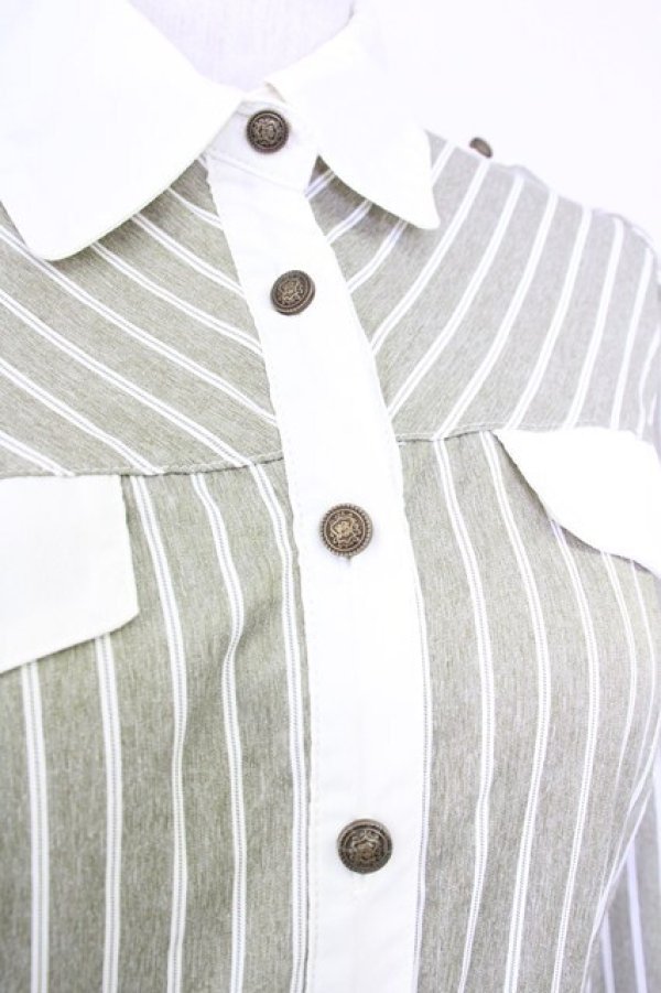 画像4: axes femme / ストライプバイカラーワンピース  アイボリーＸカーキ T-25-07-10-016-AX-OP-SA-ZI (4)