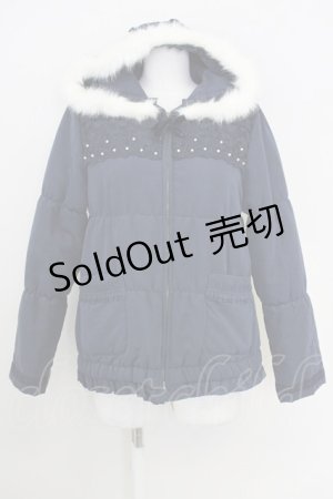 画像: axes femme / レース×ビジューダウンジャケット  ネイビー T-25-07-10-023-AX-CO-SA-ZI