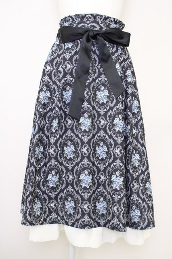 画像1: axes femme POETIQUE / リボンビットイレヘムスカート  黒Ｘ青Ｘ白 T-25-07-10-014-AX-SK-SA-ZI (1)