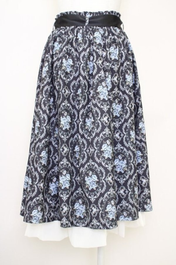 画像2: axes femme POETIQUE / リボンビットイレヘムスカート  黒Ｘ青Ｘ白 T-25-07-10-014-AX-SK-SA-ZI (2)