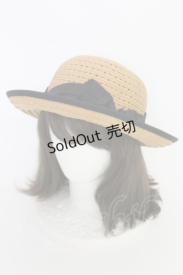 画像1: axes femme / リボンストローハット 57.5cm ナチュラルｘクロ T-25-07-14-035-AX-AC-YM-ZT-K016 (1)