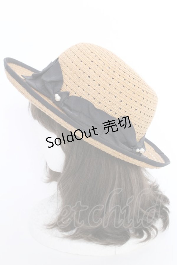 画像2: axes femme / リボンストローハット 57.5cm ナチュラルｘクロ T-25-07-14-035-AX-AC-YM-ZT-K016 (2)
