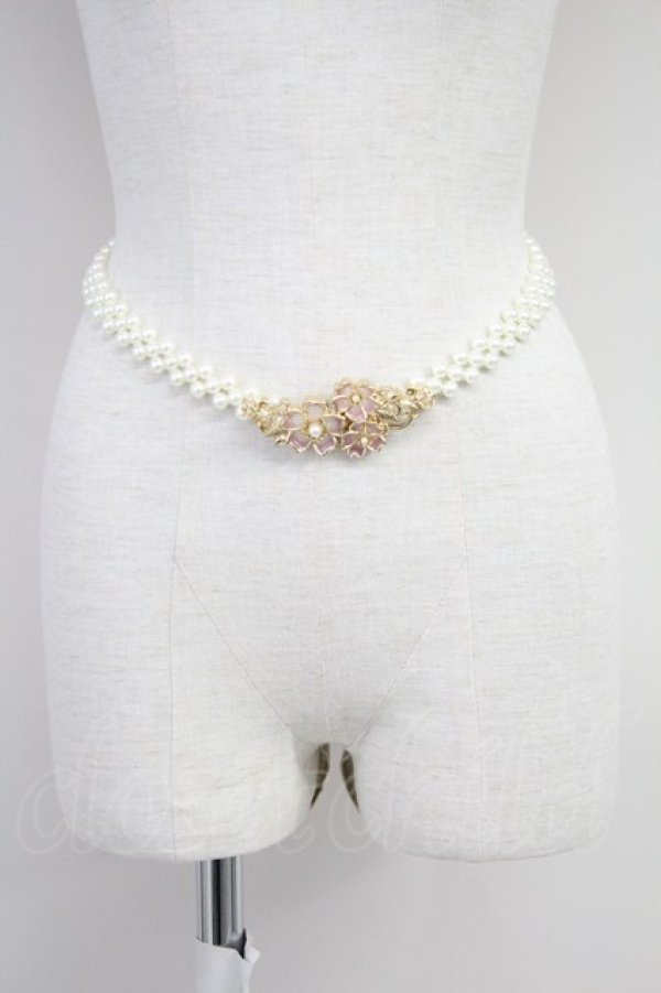 画像1: axes femme / サクラ装飾パールゴムベルト  ゴールド T-25-07-14-044-AX-ZA-OW-ZT445-F009 (1)