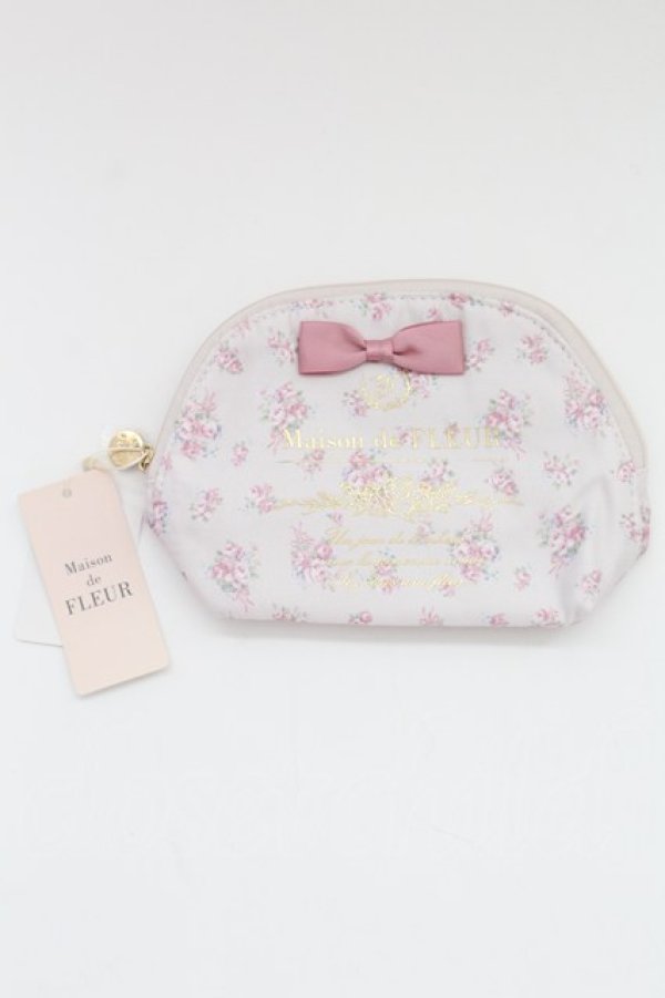 画像1: Maison de FLEUR / リボンサテンラウンドポーチ  ピンク T-25-07-14-007-LO-ZA-IG-ZT424-F001 (1)